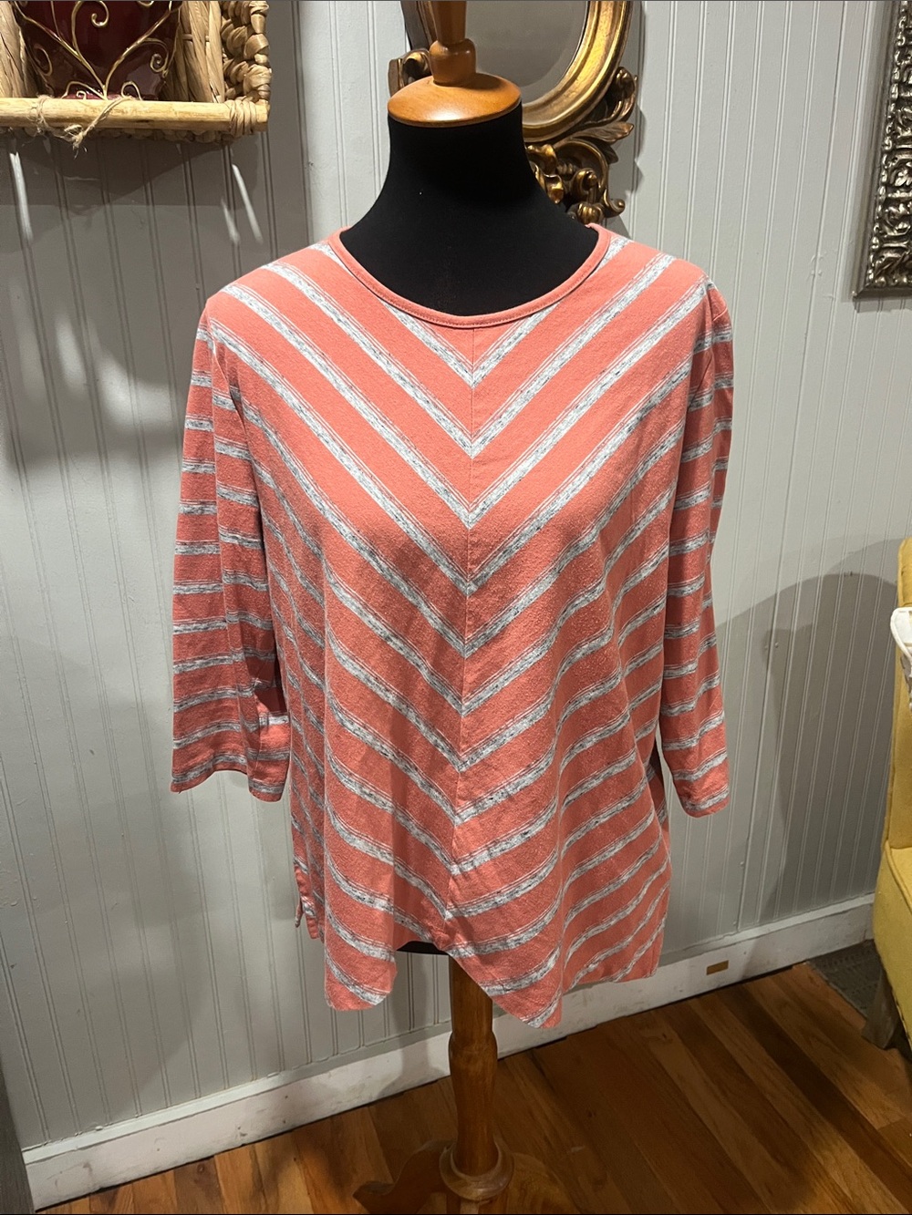 Southern Lady Coral and White Striped Long Sleeve Top